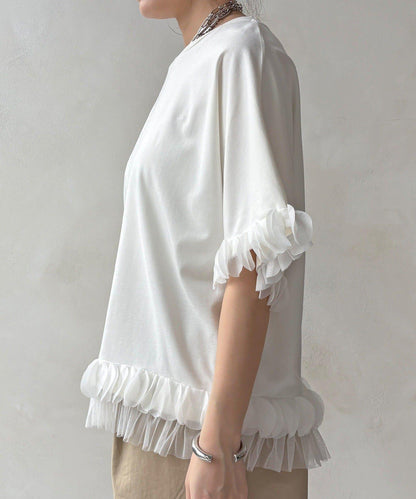 拼接荷葉邊上衣