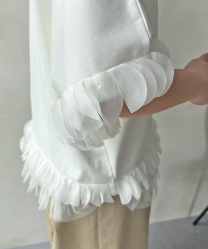 拼接荷葉邊上衣