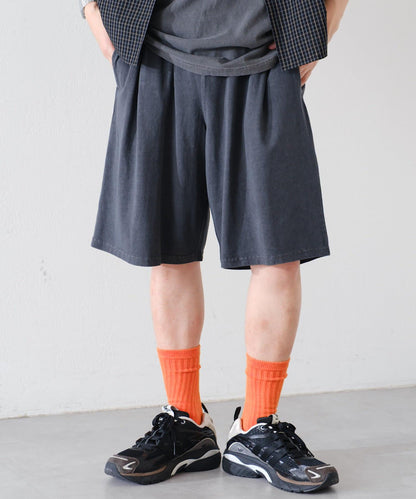 顏料染 寬鬆 針織 休閒短褲
