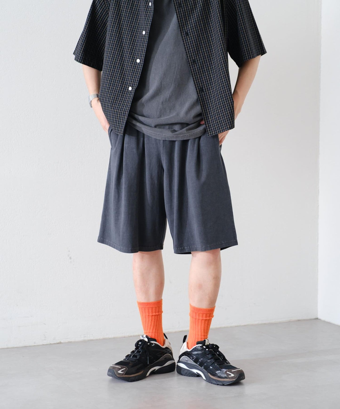 顏料染 寬鬆 針織 休閒短褲