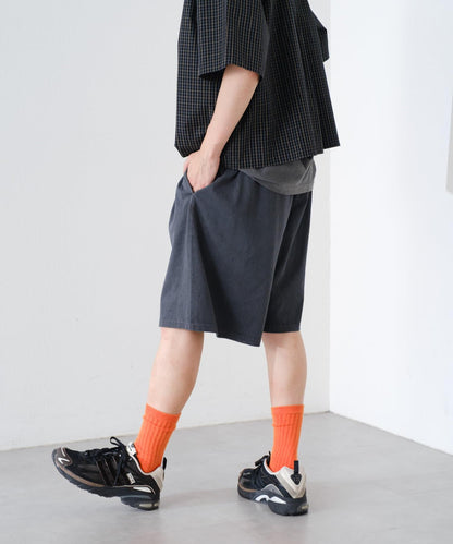 顏料染 寬鬆 針織 休閒短褲