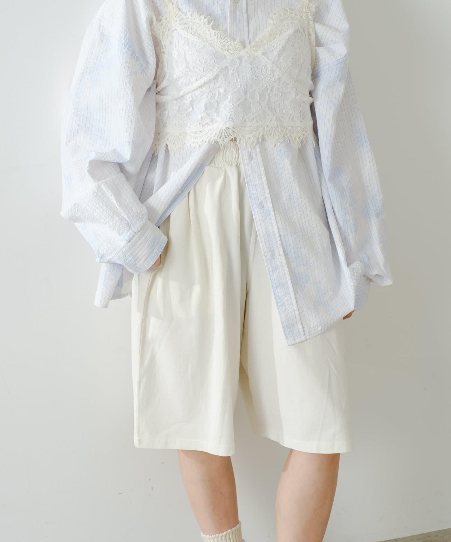 顏料染 寬鬆 針織 休閒短褲