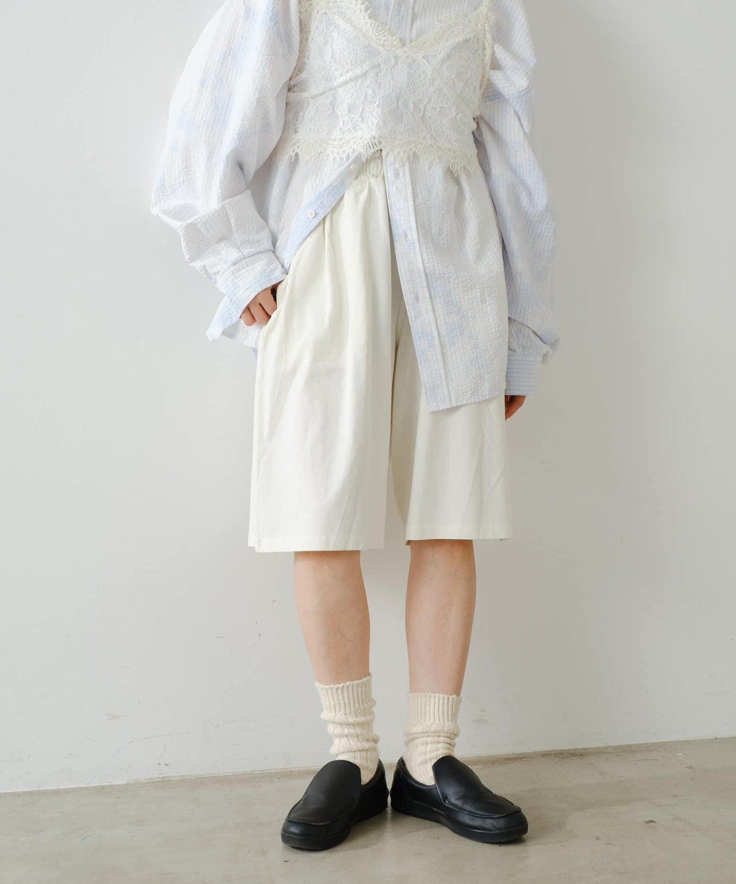 顏料染 寬鬆 針織 休閒短褲