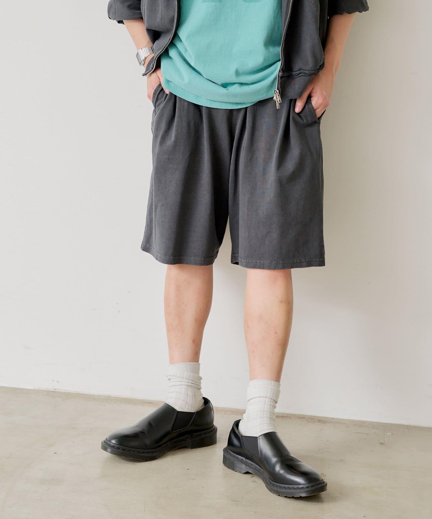 顏料染 寬鬆 針織 休閒短褲