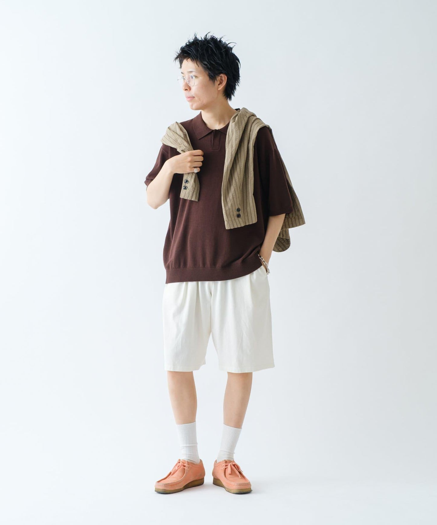 顏料染 寬鬆 針織 休閒短褲