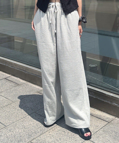 彈力泡泡紗休閒褲