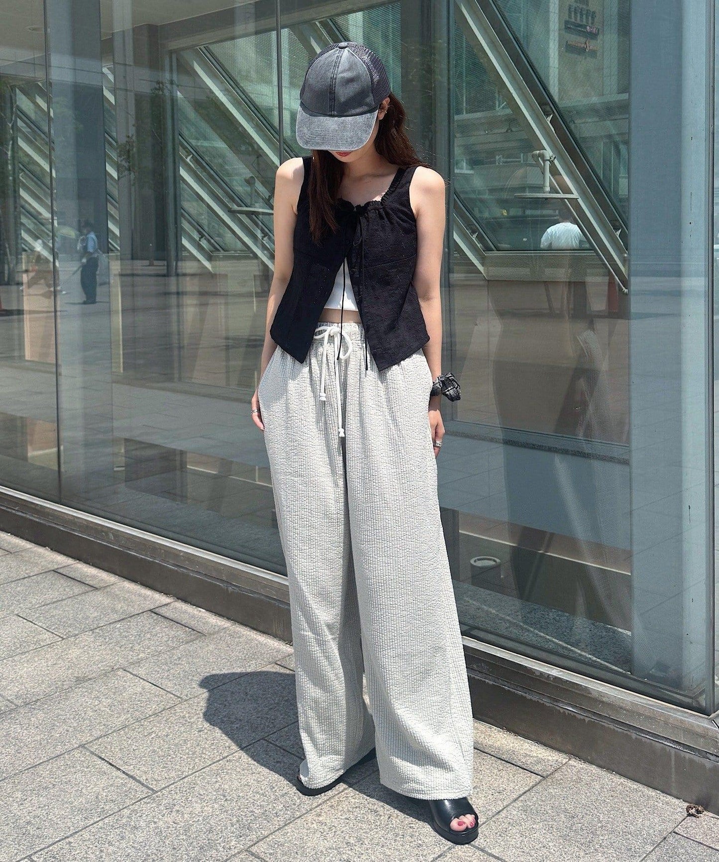 彈力泡泡紗休閒褲