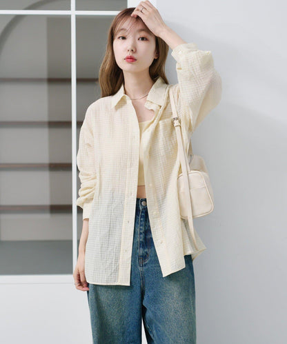 格紋後蝴蝶結襯衫