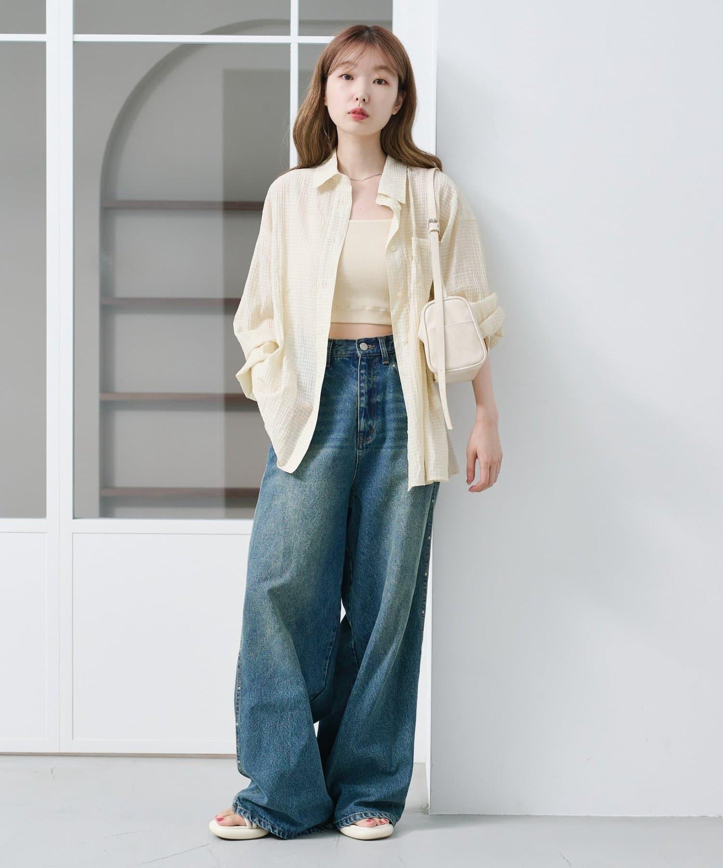 格紋後蝴蝶結襯衫