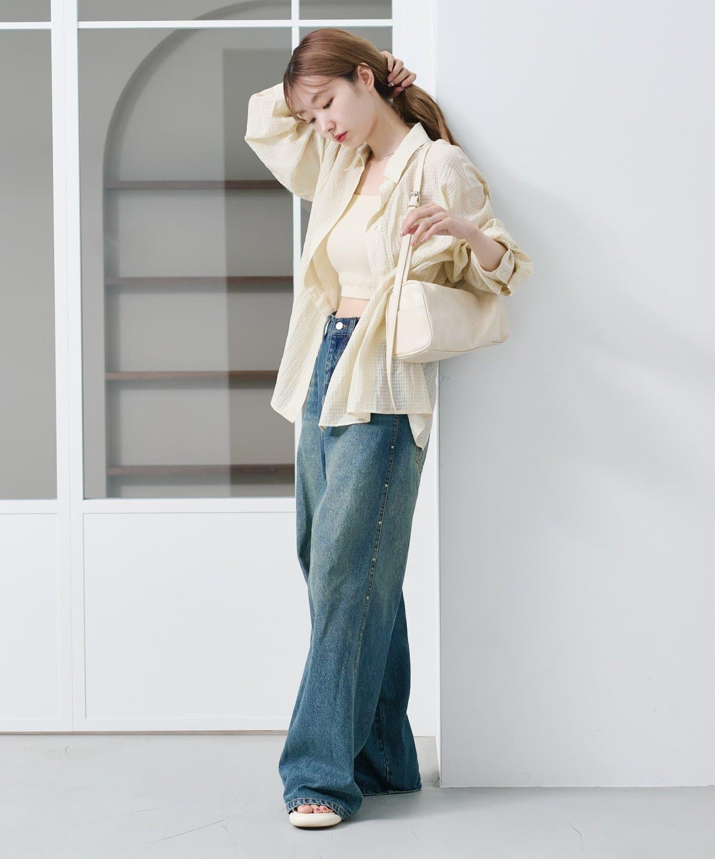 格紋後蝴蝶結襯衫