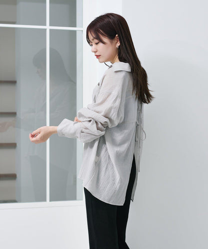 格紋後蝴蝶結襯衫