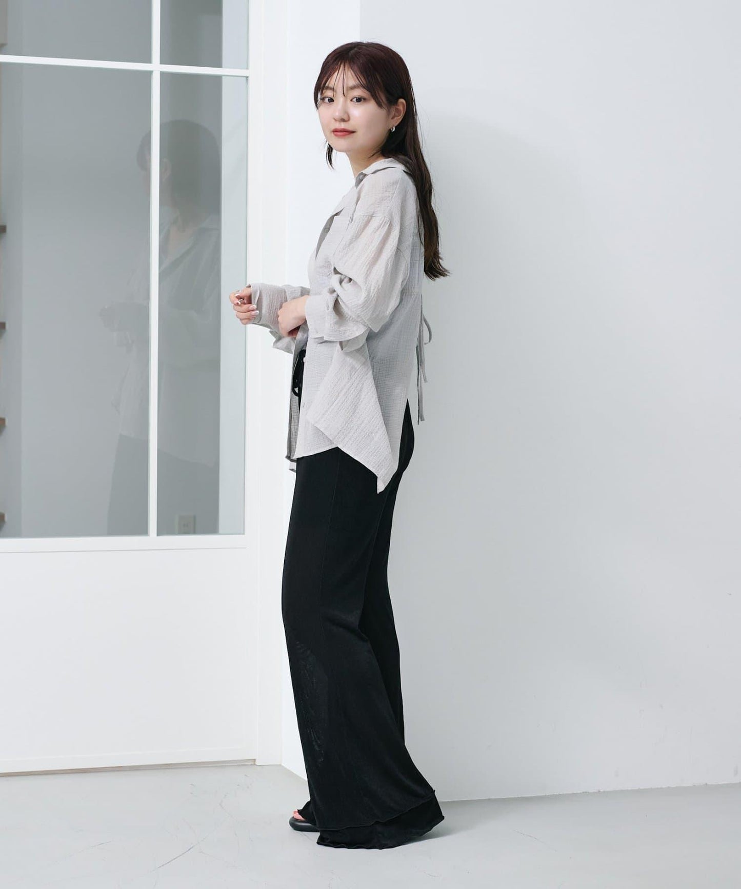 格紋後蝴蝶結襯衫