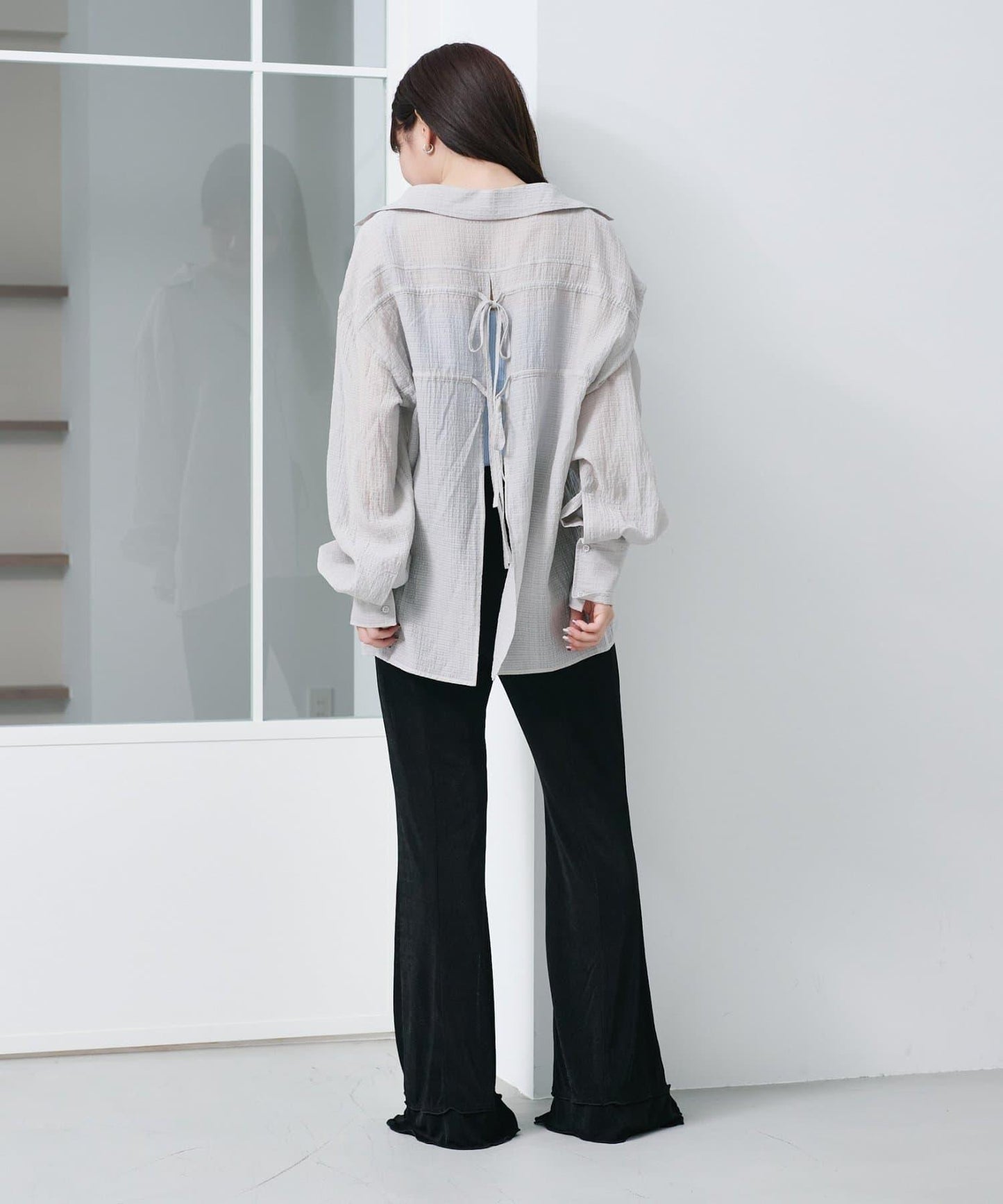 格紋後蝴蝶結襯衫