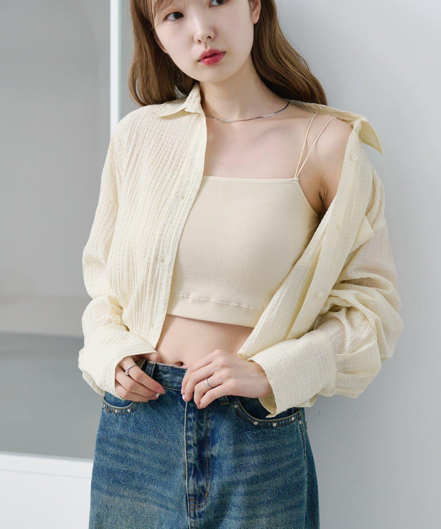 格紋後蝴蝶結襯衫