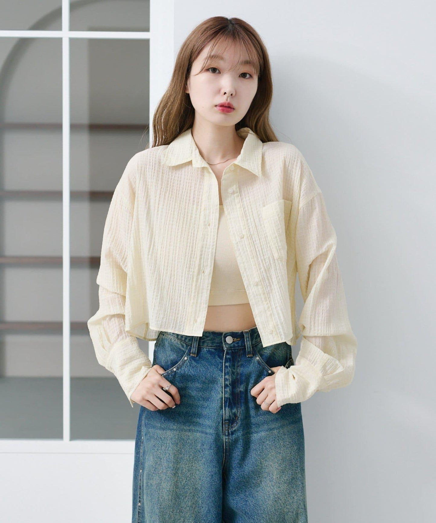 格紋後蝴蝶結襯衫