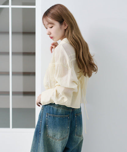 格紋後蝴蝶結襯衫