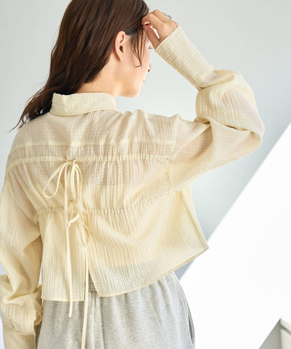 格紋後蝴蝶結襯衫