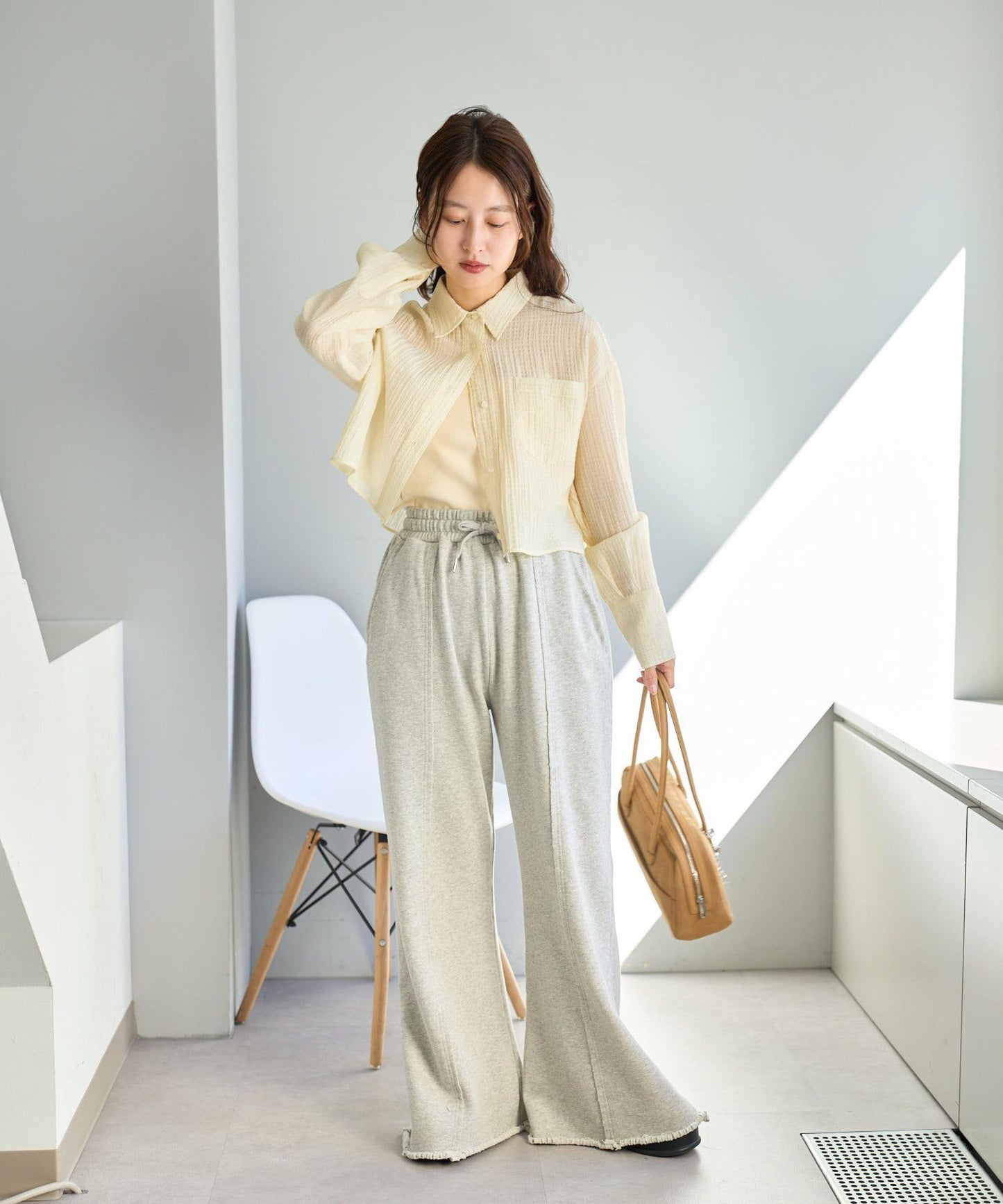 格紋後蝴蝶結襯衫