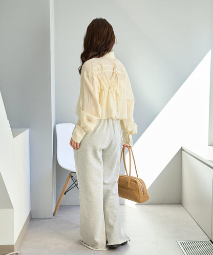 格紋後蝴蝶結襯衫