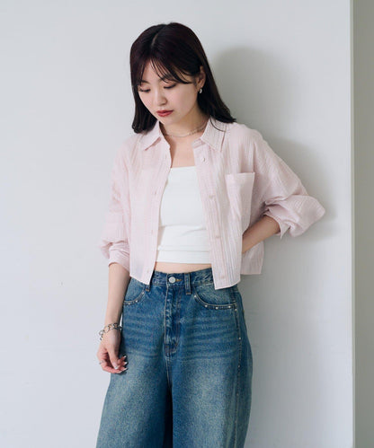 格紋後蝴蝶結襯衫