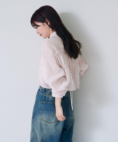 格紋後蝴蝶結襯衫