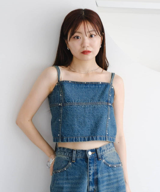 鉚釘牛仔束胸上衣