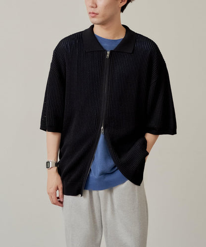 雙拉鍊網眼針織襯衫