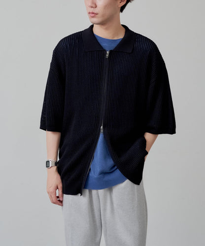 雙拉鍊網眼針織襯衫