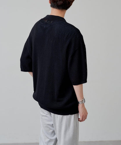 雙拉鍊網眼針織襯衫