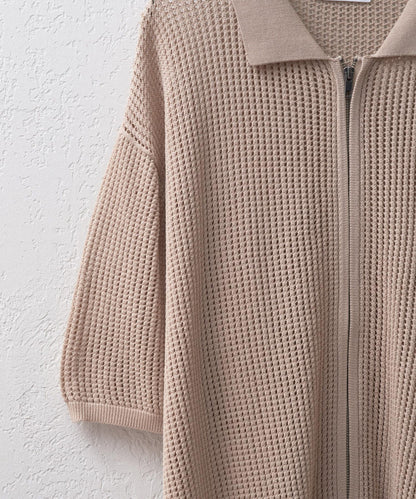 雙拉鍊網眼針織襯衫