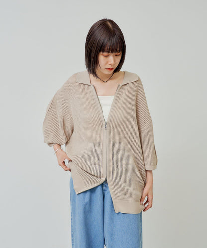 雙拉鍊網眼針織襯衫