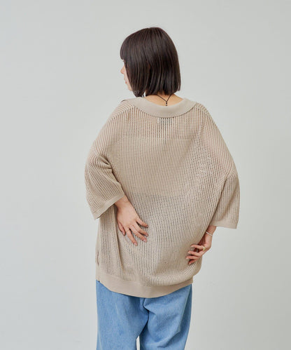 雙拉鍊網眼針織襯衫