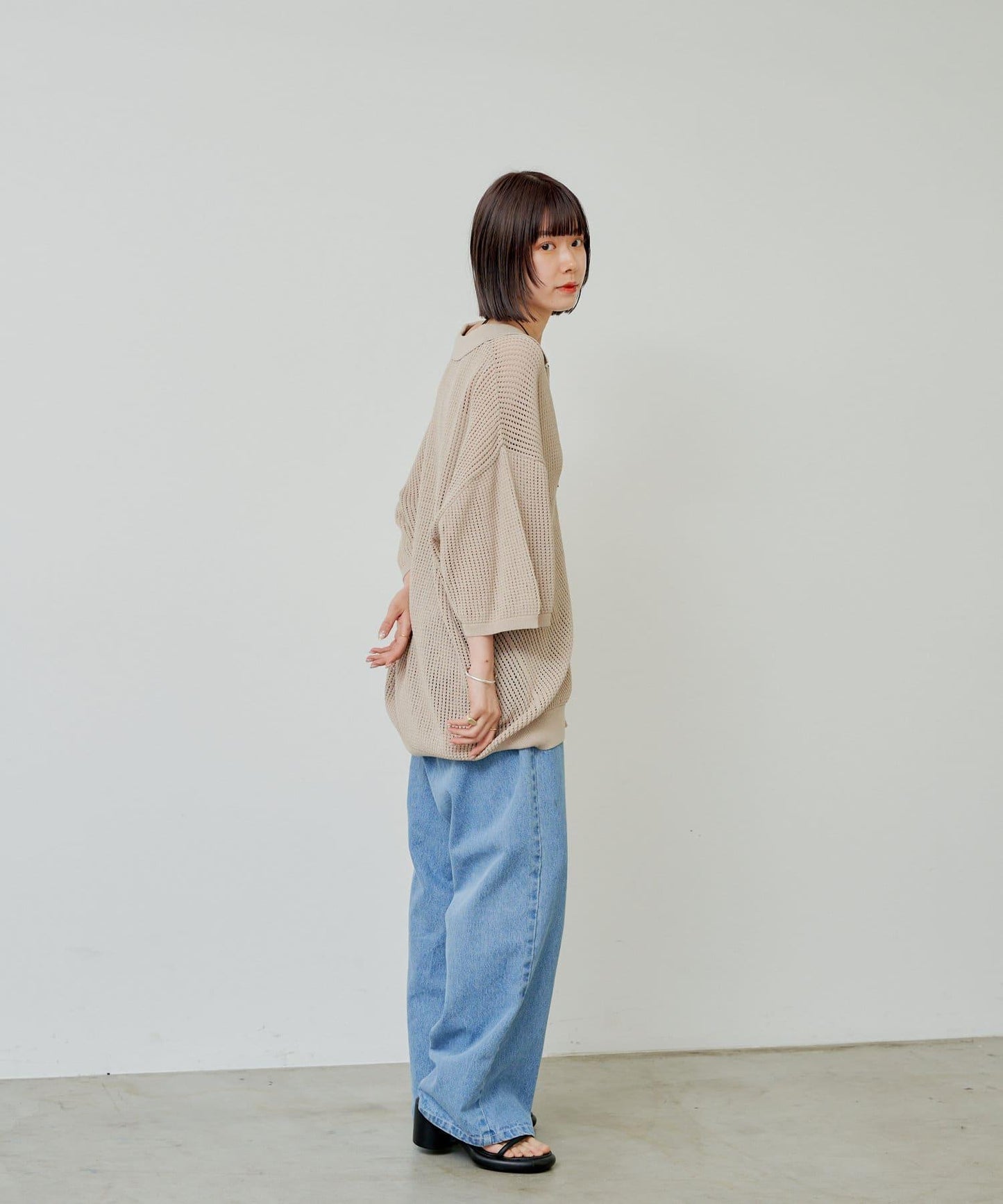 雙拉鍊網眼針織襯衫