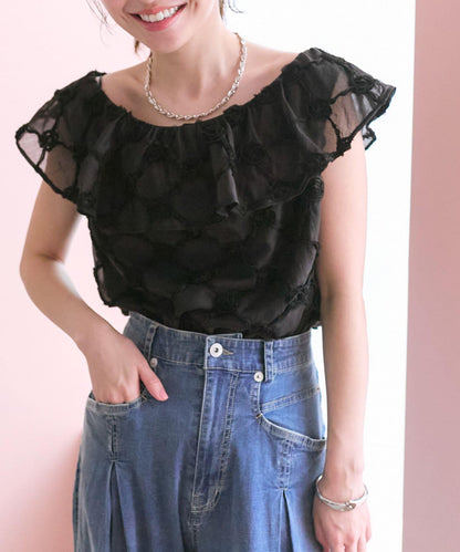 透膚玫瑰圖案襯衫