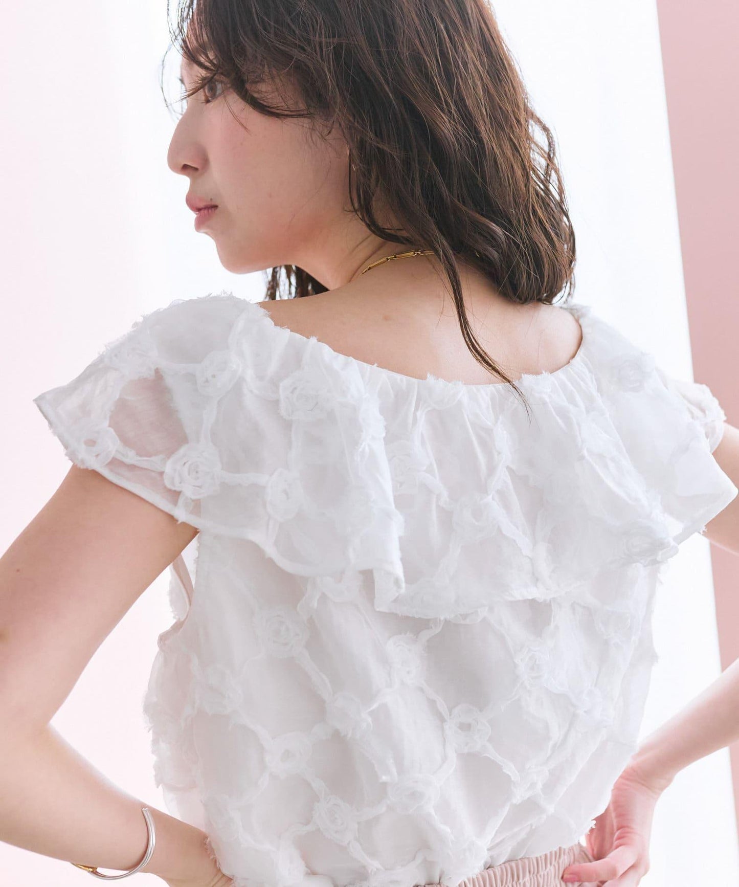 透膚玫瑰圖案襯衫