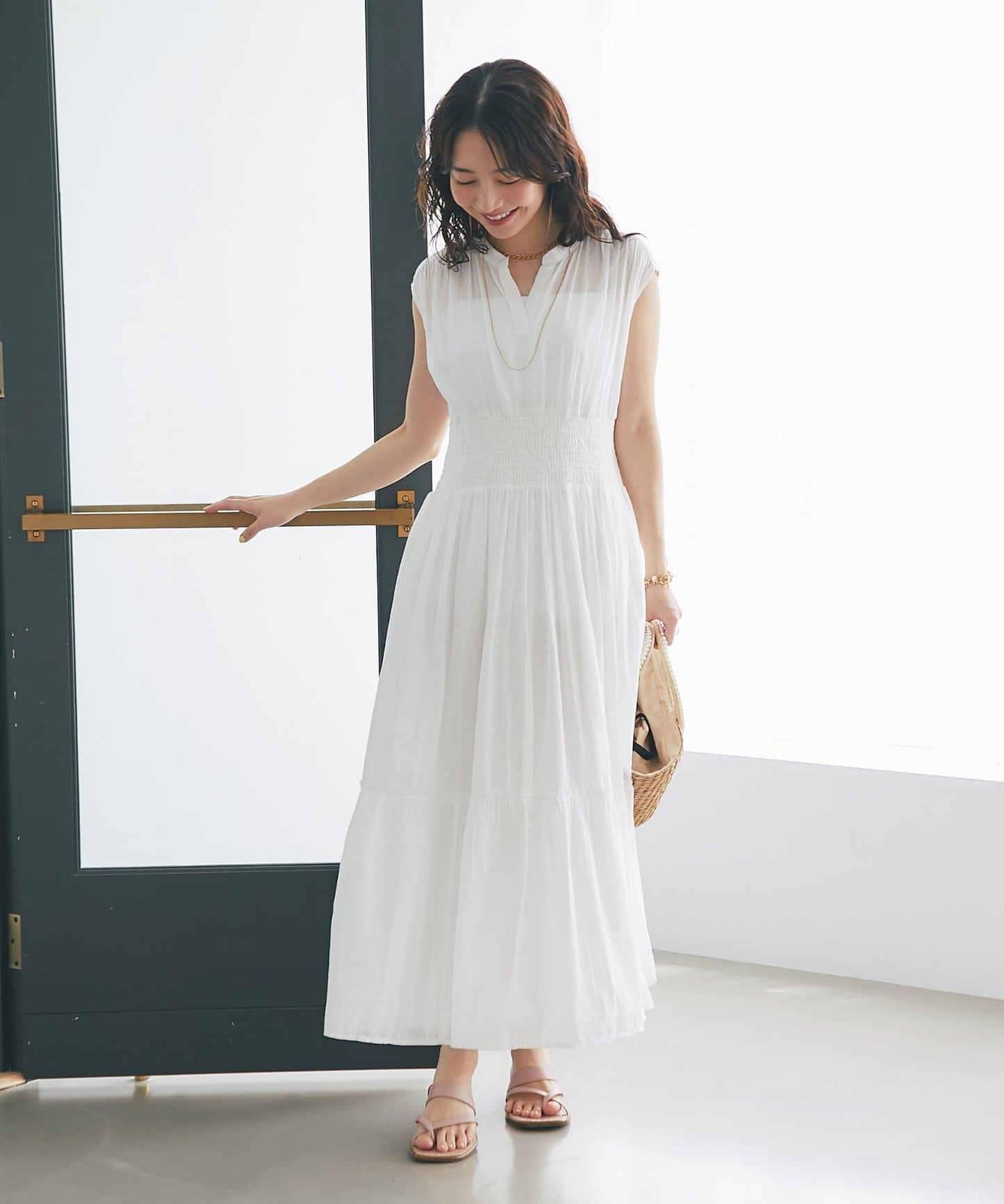 La boutique BonBon 棉質腰部抽褶連衣裙