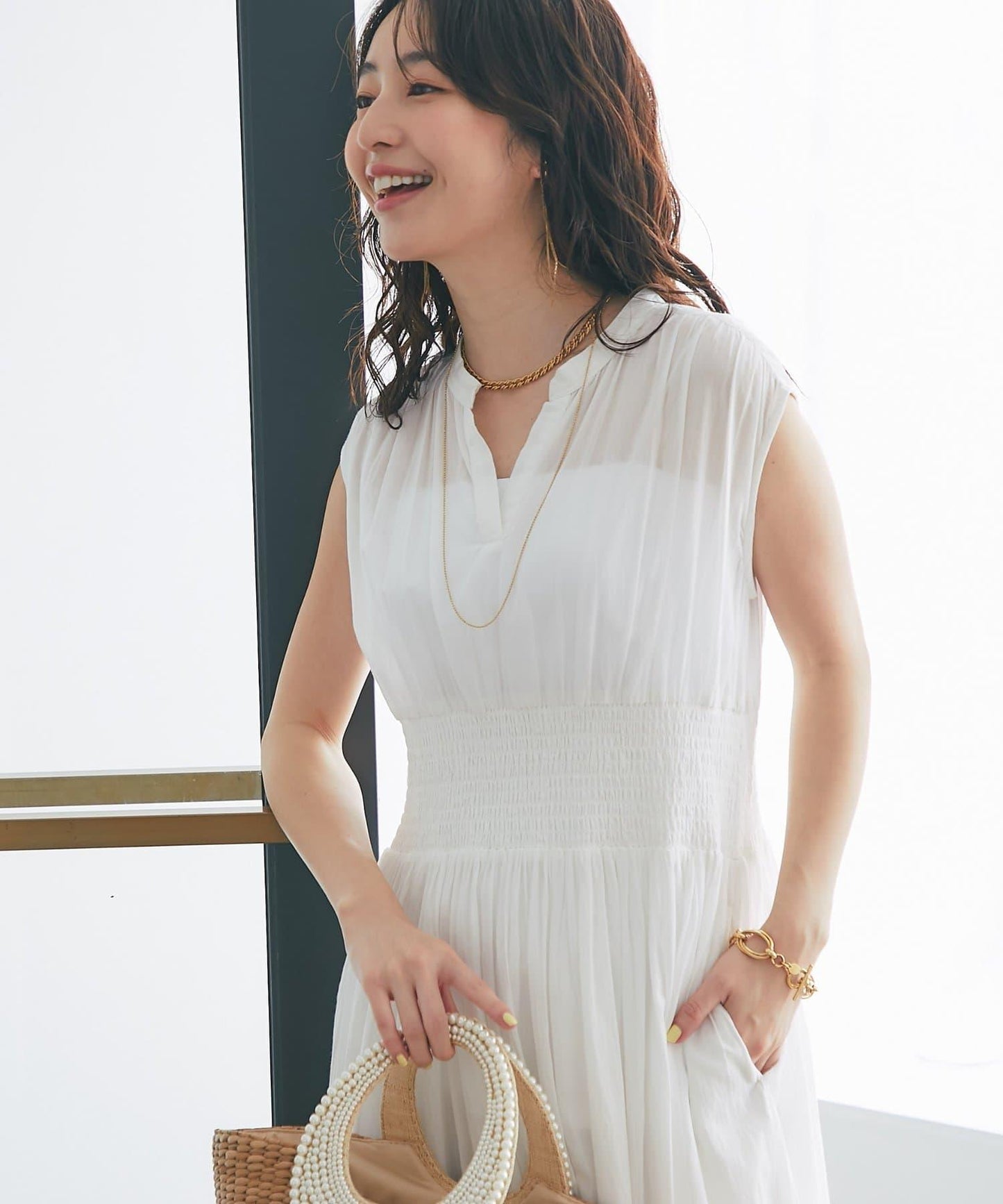 La boutique BonBon 棉質腰部抽褶連衣裙