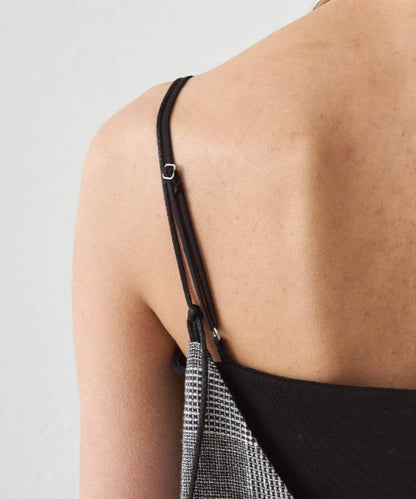 格紋亞麻吊帶連衣裙