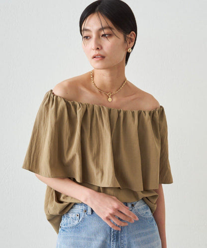荷葉邊露肩設計 女式襯衫