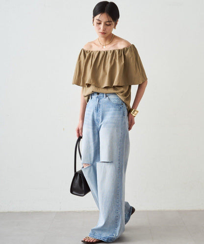 荷葉邊露肩設計 女式襯衫