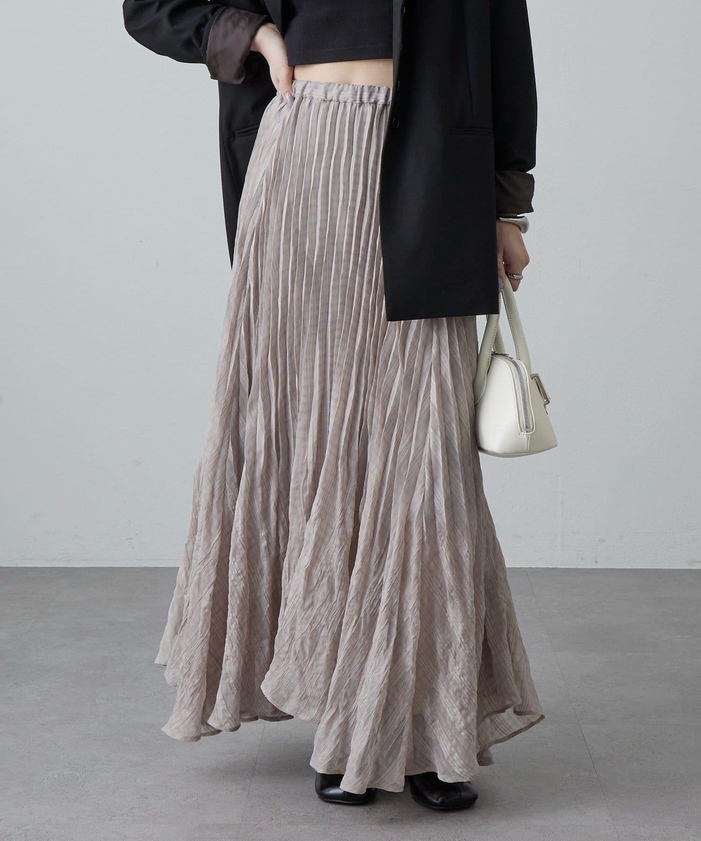 透感格紋百褶半身裙