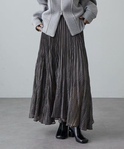 透感格紋百褶半身裙