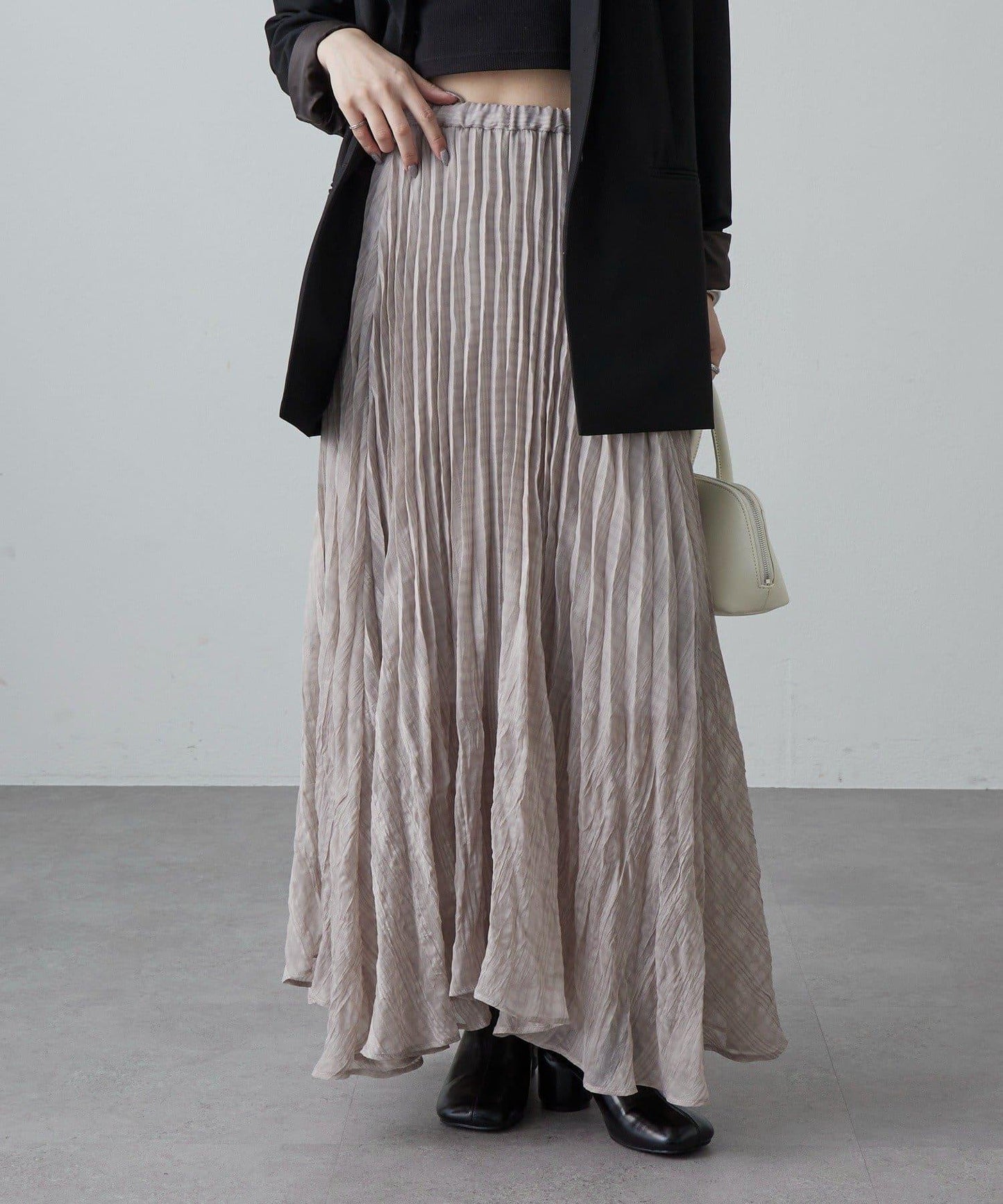 透感格紋百褶半身裙