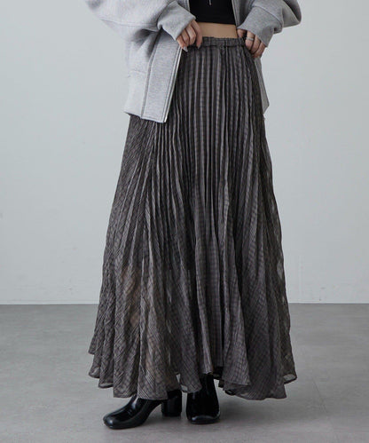 透感格紋百褶半身裙