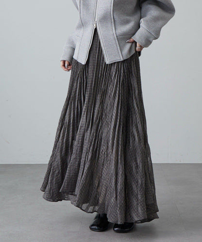 透感格紋百褶半身裙