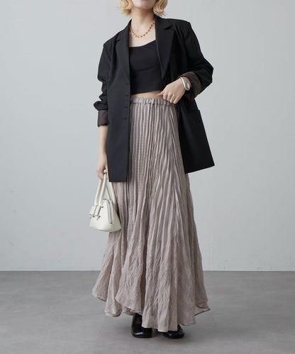 透感格紋百褶半身裙