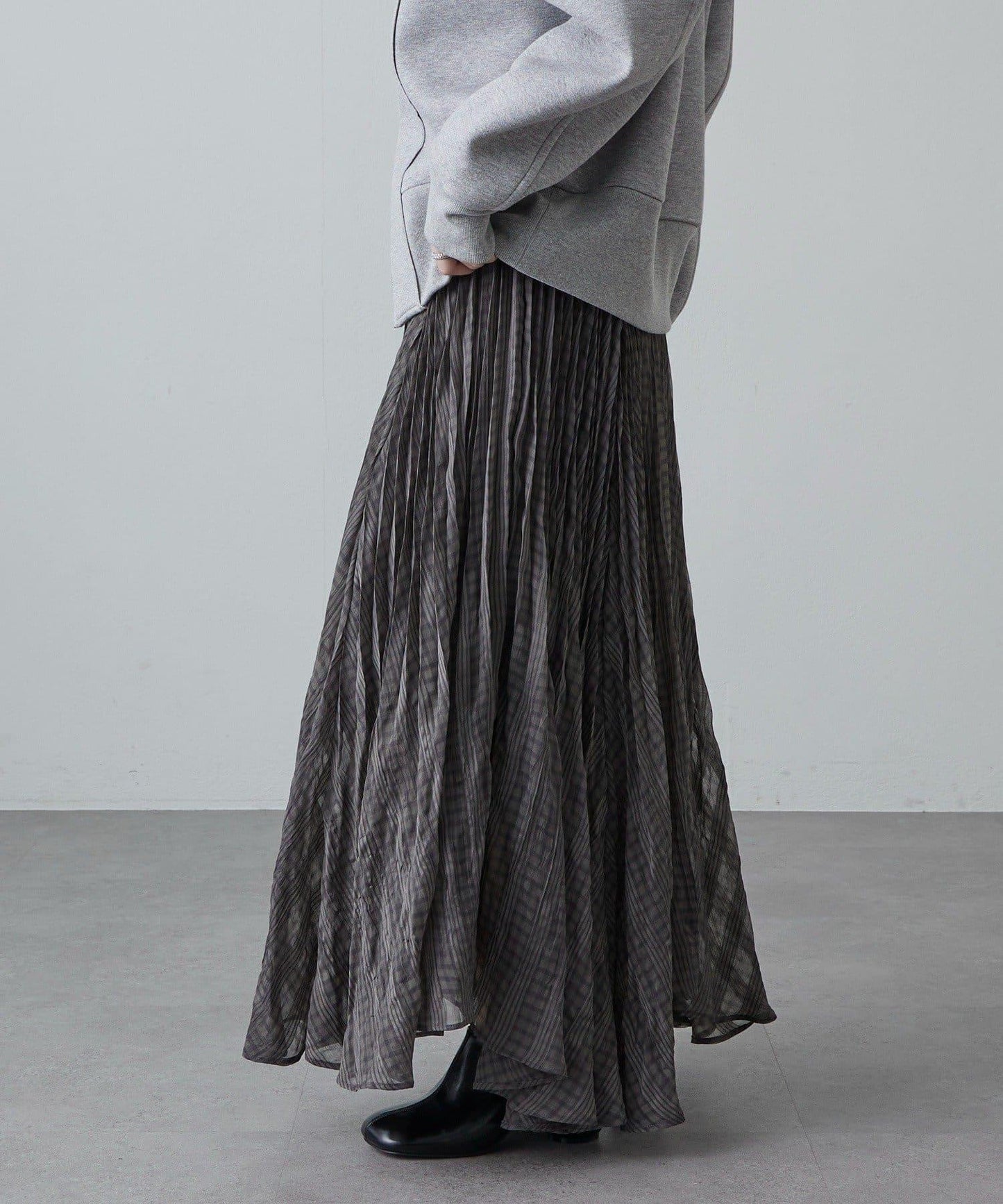 透感格紋百褶半身裙