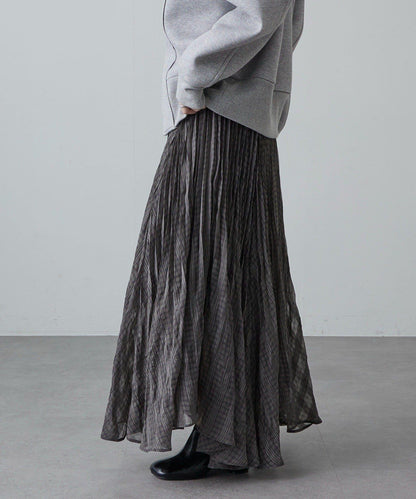 透感格紋百褶半身裙