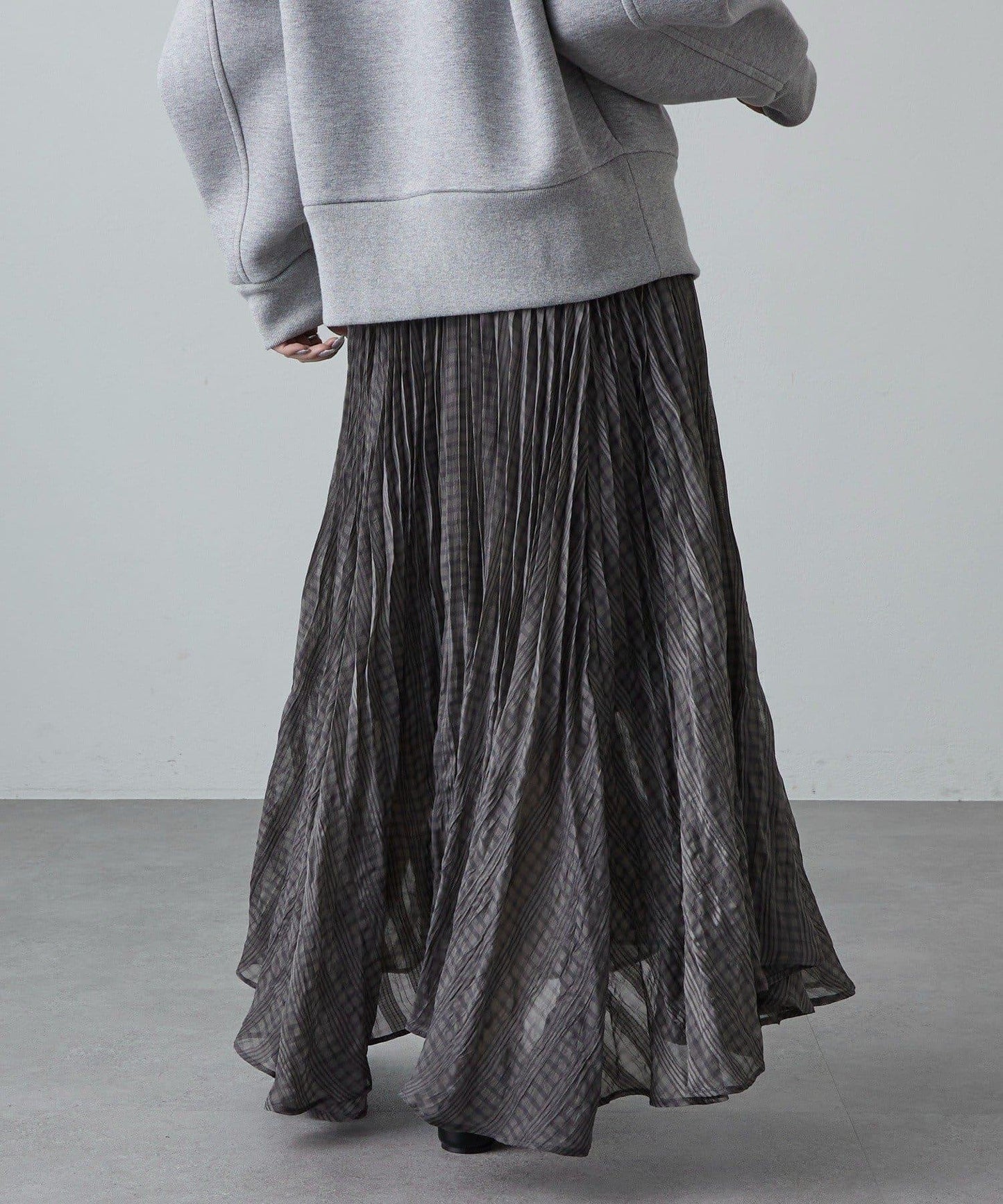 透感格紋百褶半身裙