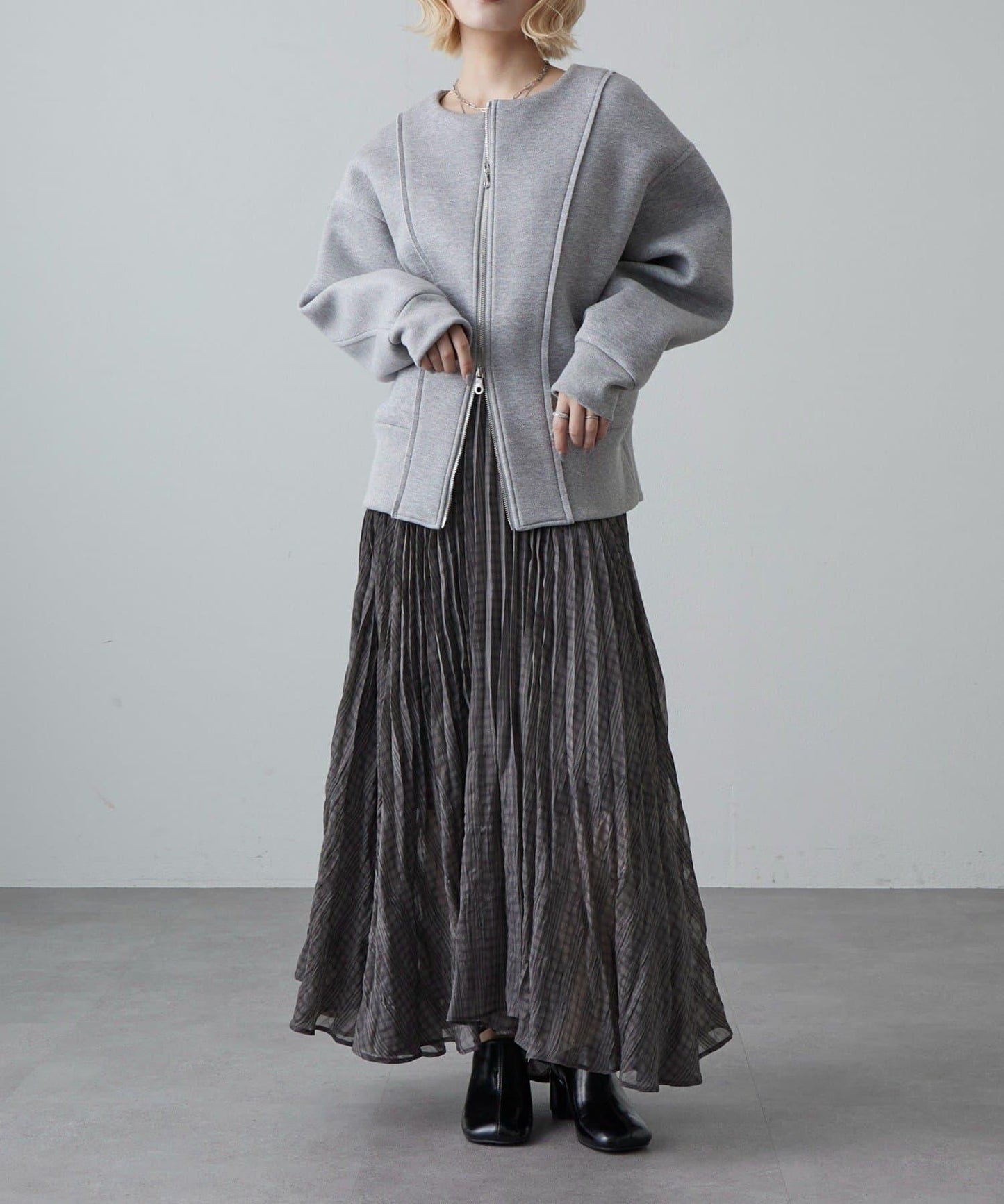 透感格紋百褶半身裙